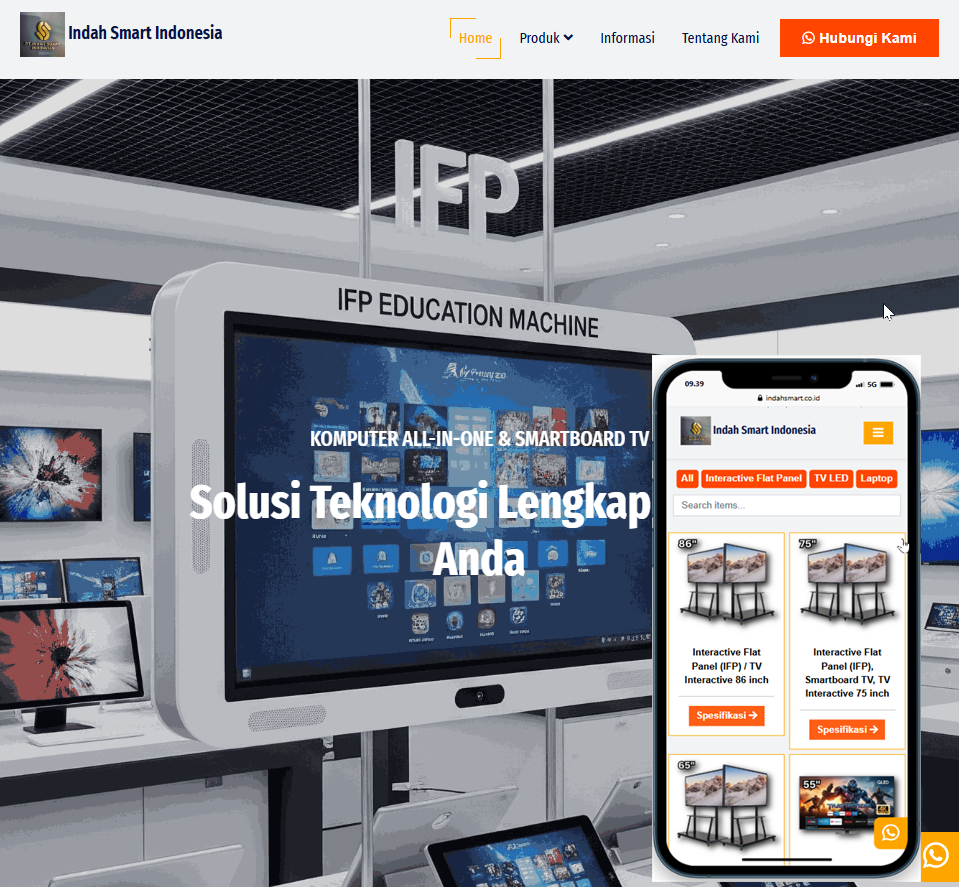 WEBSITE PT INDAHSMART.CO.ID, DISTRIBUTOR SMART TV Jasa pembuatan website webdev semarang