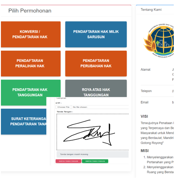 Aplikasi Permohonan Surat ATRBPN Jasa pembuatan website webdev semarang