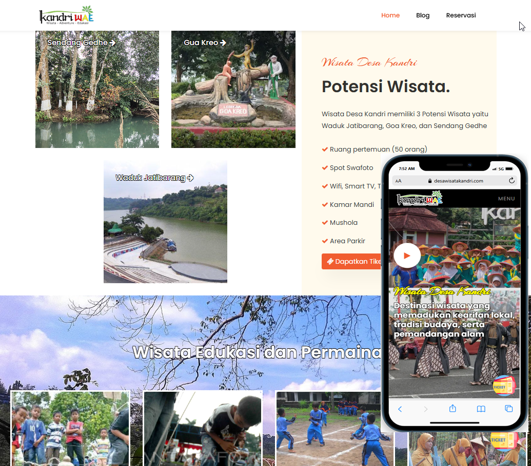 Website Wisata & Tiketing (desawisatakandri.com) Jasa pembuatan website webdev semarang