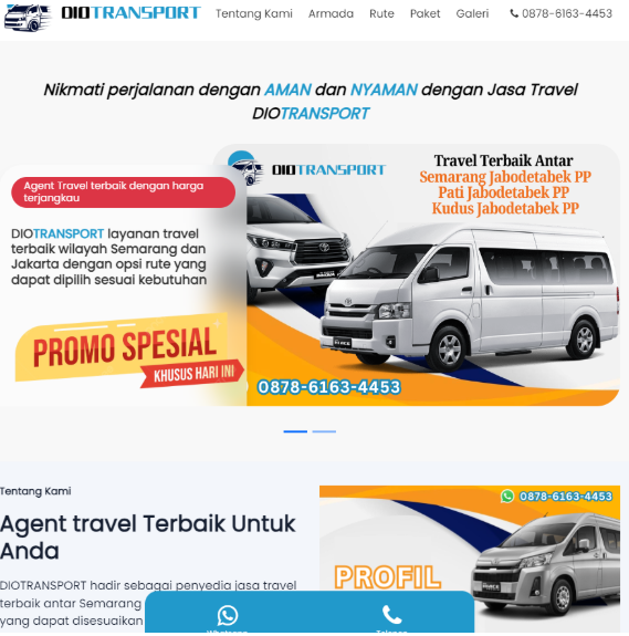 WEBSITE TRAVEL DIOTRANSPORT.COM Jasa pembuatan website webdev semarang