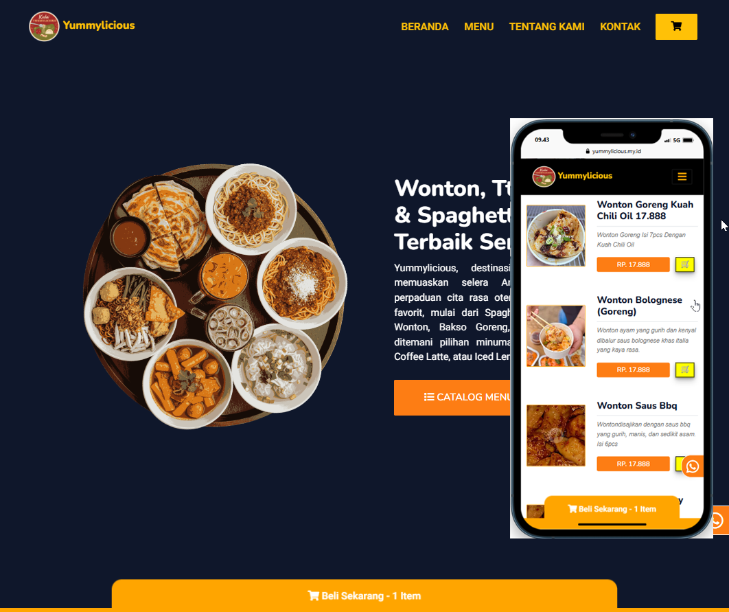 Aplikasi Order Makanan YUMMYLICIOUS.MY.ID Jasa pembuatan website webdev semarang