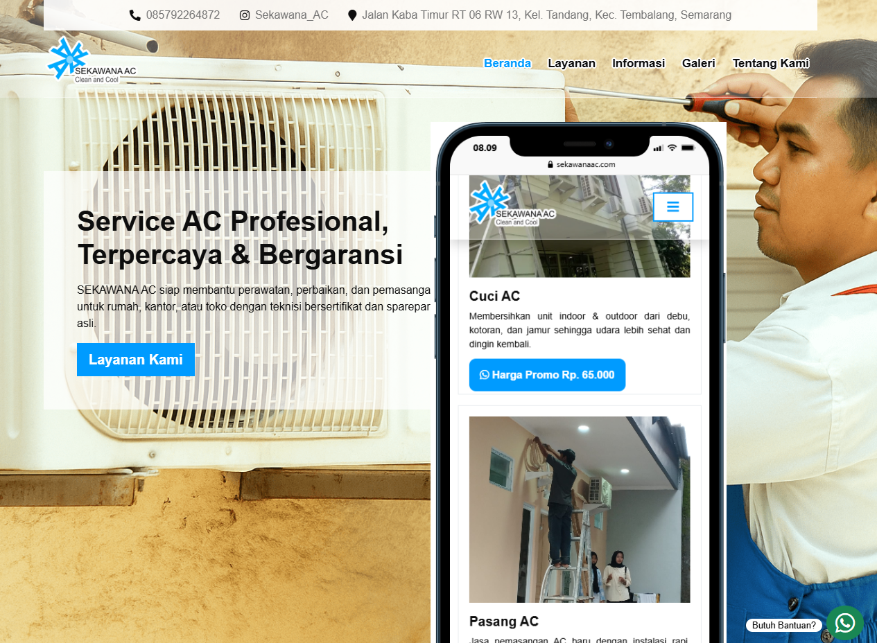 Website Service AC SEKAWANAAC Jasa pembuatan website webdev semarang