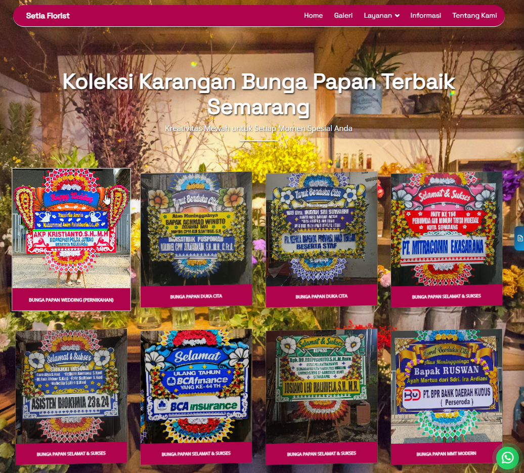 Website toko bunga setiafloristsemarang.com Jasa pembuatan website webdev semarang