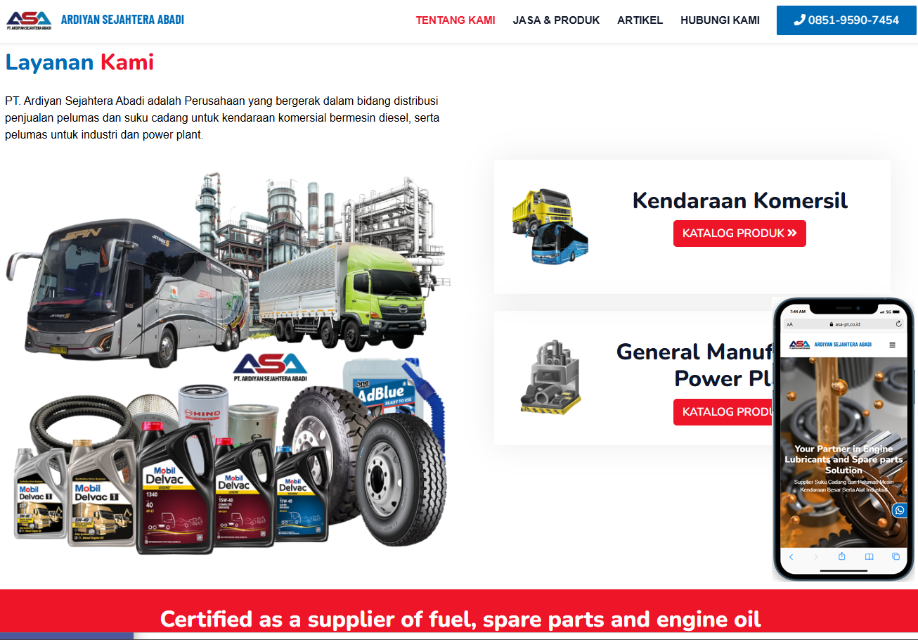 SUPPLIER SPAREPART & OLI ASA-PT.CO.ID Jasa pembuatan website webdev semarang