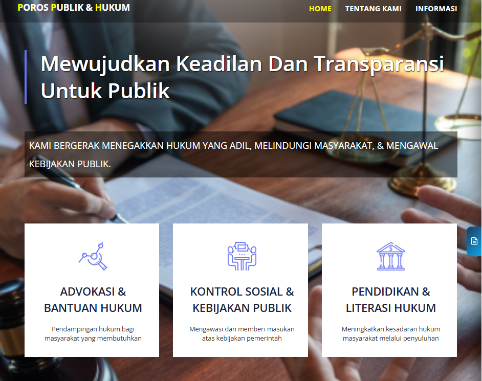 Website lembaga bantuan hukum porospublikhukum.com Jasa pembuatan website webdev semarang