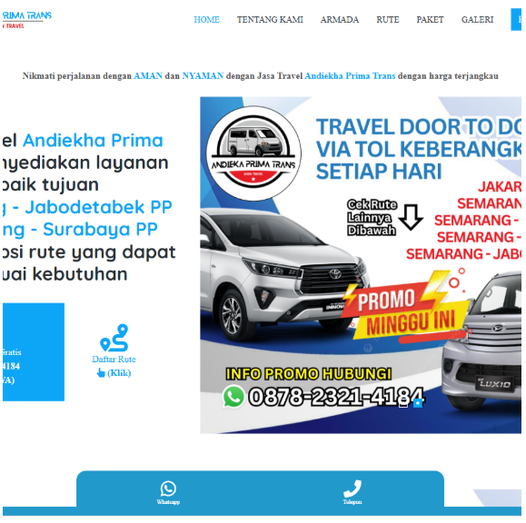 WEBSITE TRAVEL ANDIEKHAPRIMATRANS.COM Jasa pembuatan website webdev semarang